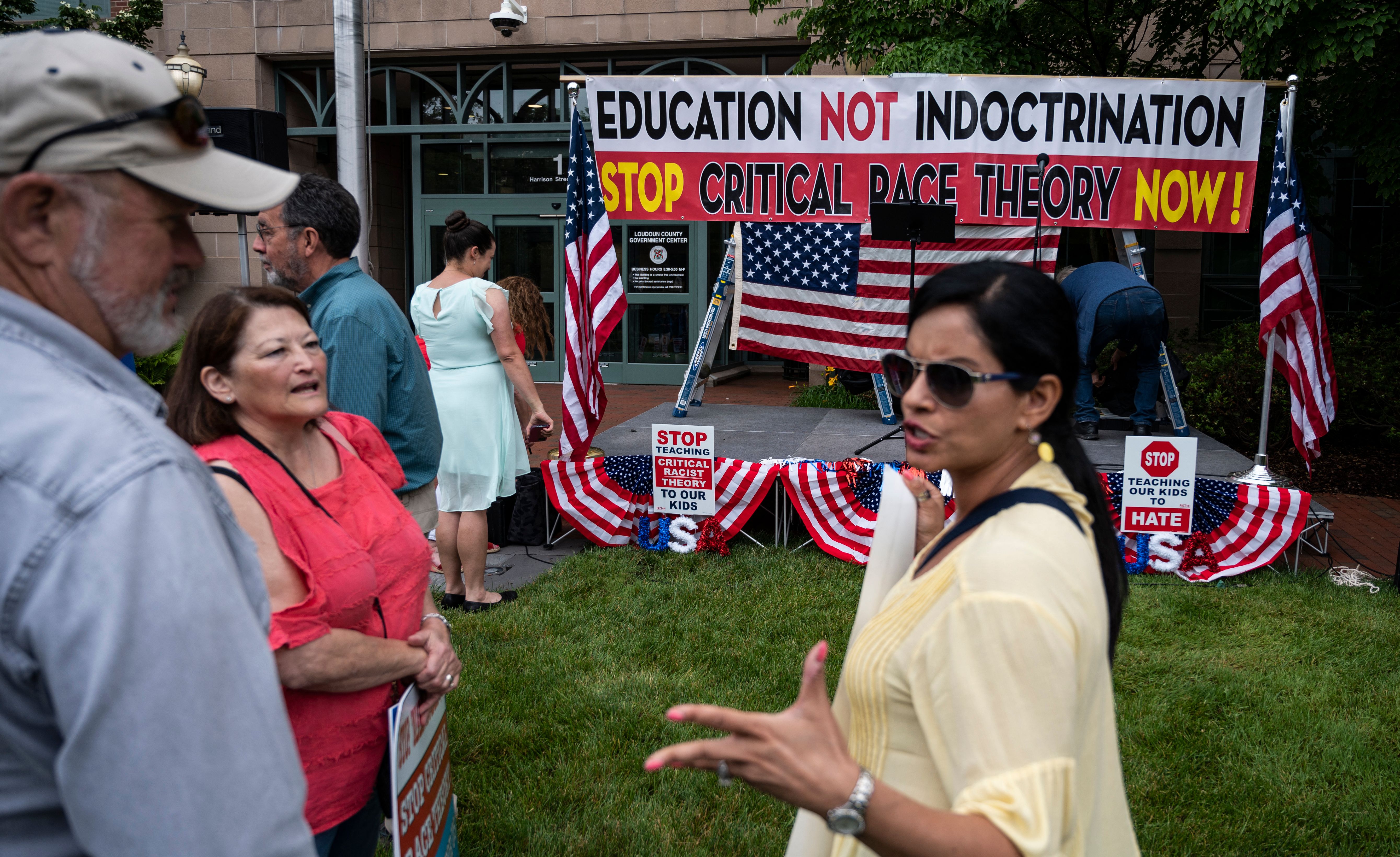 A crowd gathers at a rally against critical race theory in Virginia.