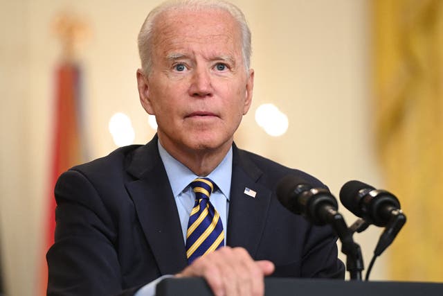 <p>US President Joe Biden speaks about the situation in Afghanistan from the East Room of the White House in Washington, DC, July 8, 2021.</p>