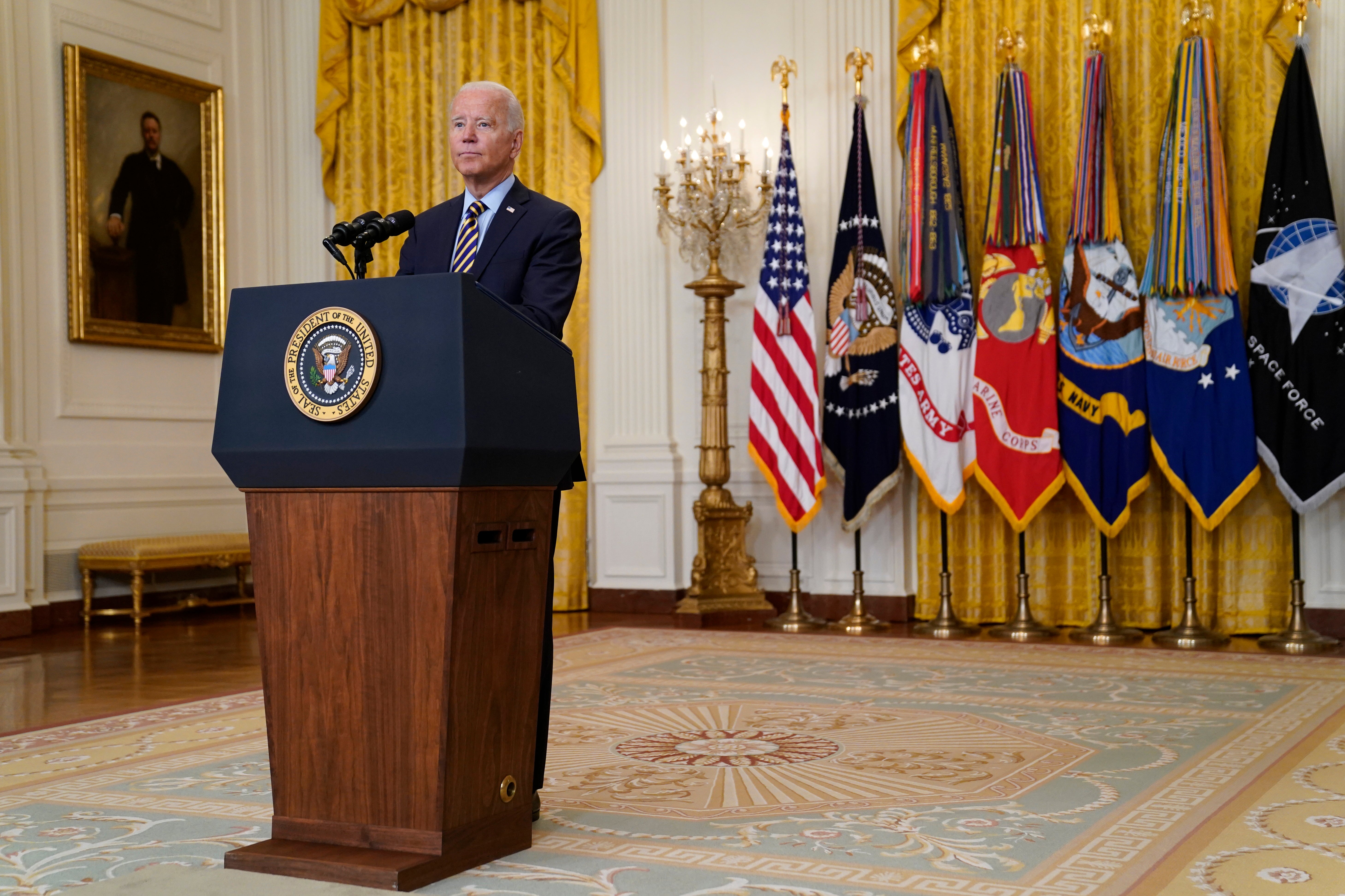 President Joe Biden gives a national address from the White House regarding the US withdrawal from Afghanistan.