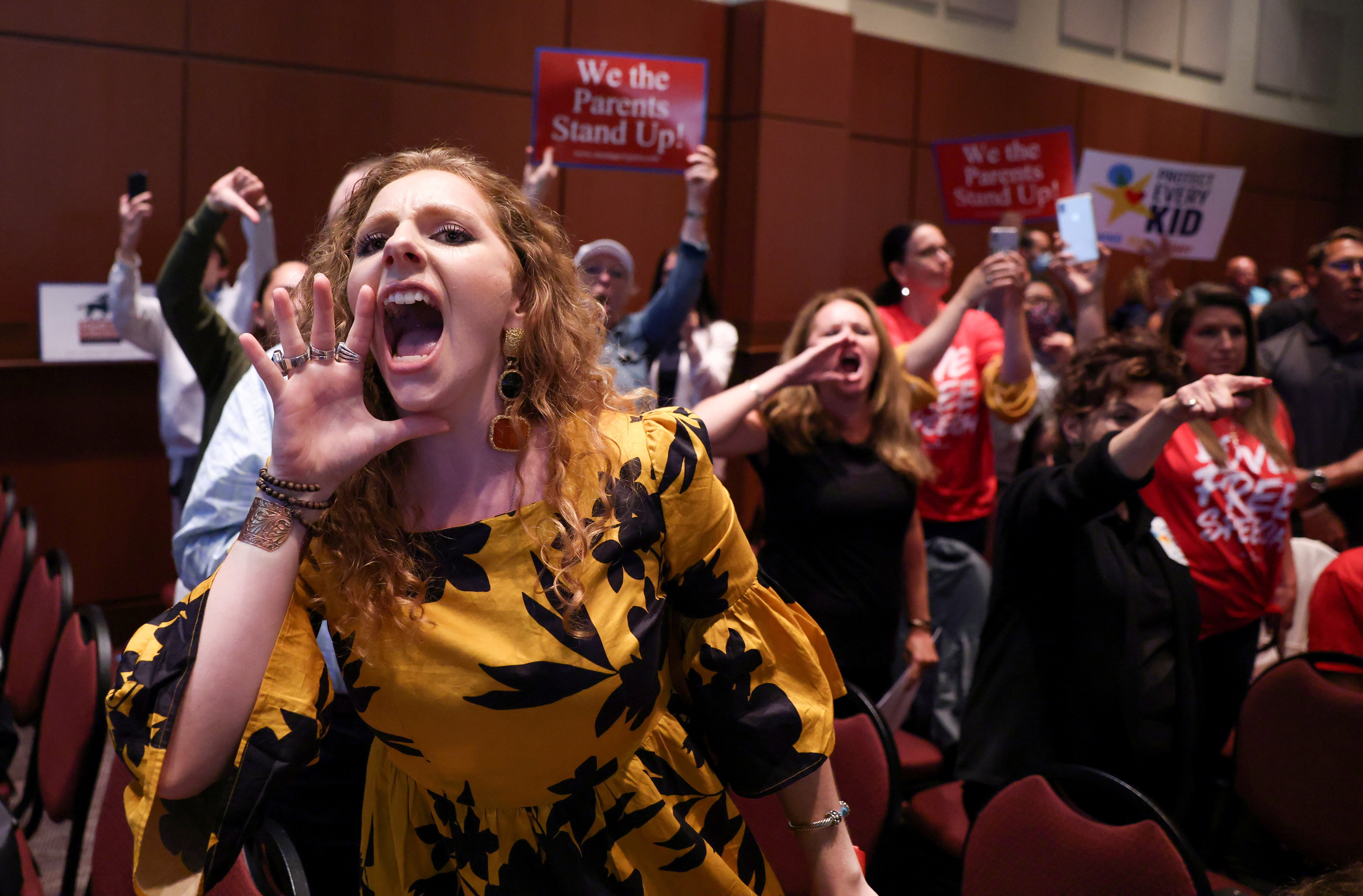 Angry parents and community members shut down a school board meeting to in Loudon County, Virginia, on the frontline of a right-wing culture war against discussions of race and gender in classrooms.