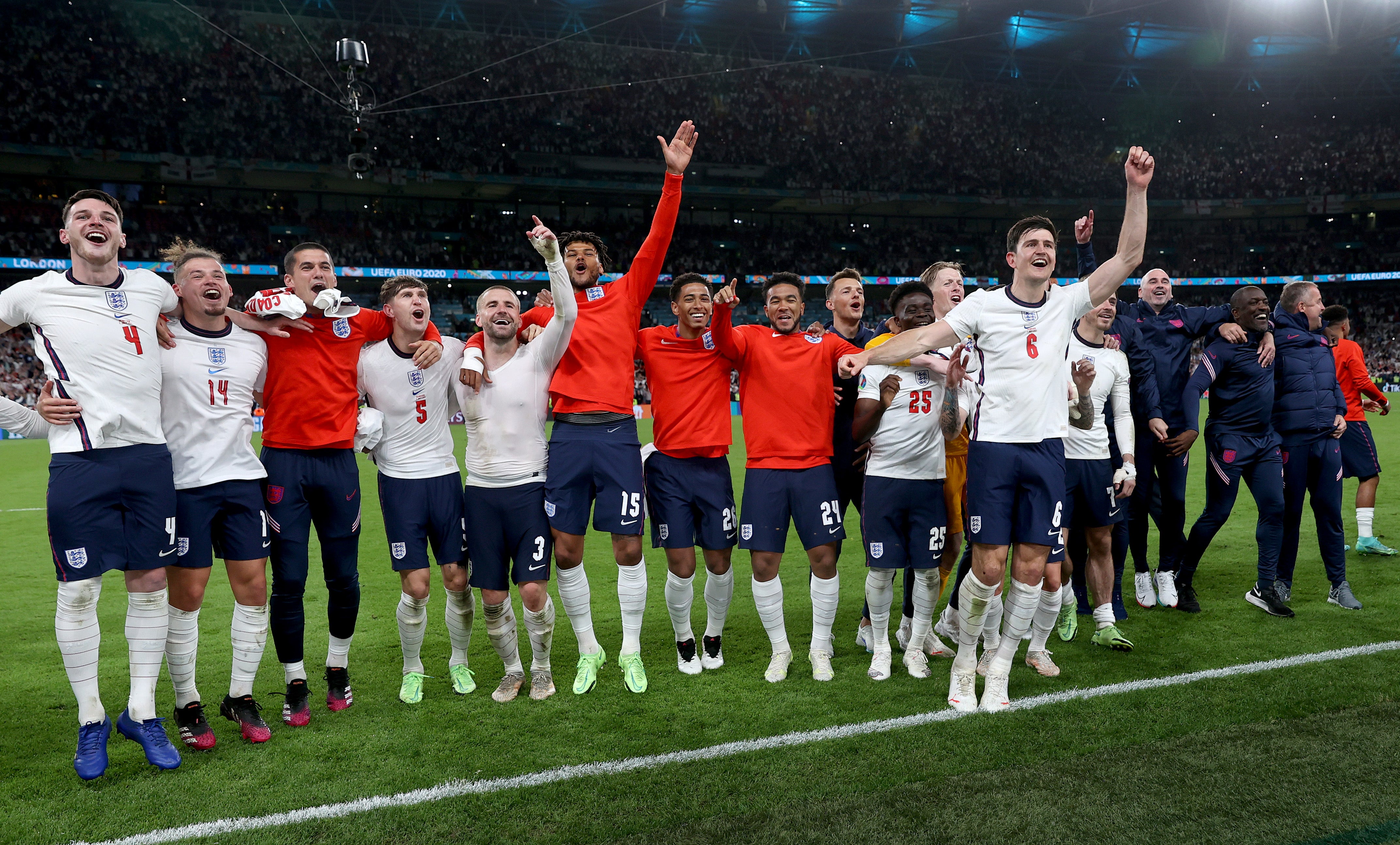 England players celebrate after the win over Denmark