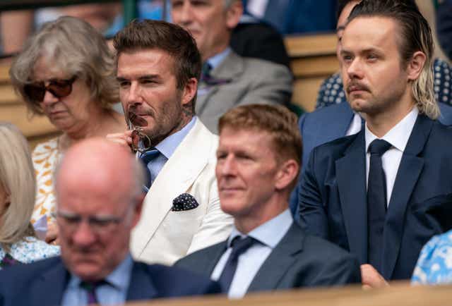 <p>David Beckham and Tim Peake in the Royal Box at Wimbledon on Friday 9 July</p>