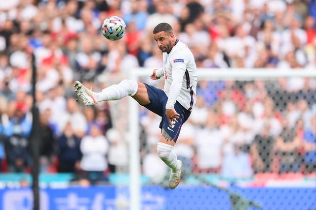 <p>Kyle Walker in action against Denmark in the Euro 2020 semi-finals</p>