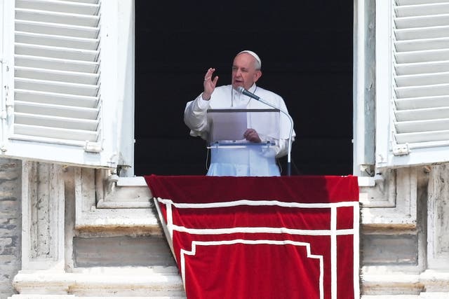 <p>Pope Francis leading the Sunday Angelus prayer from his window at the Vatican on 4 July</p>