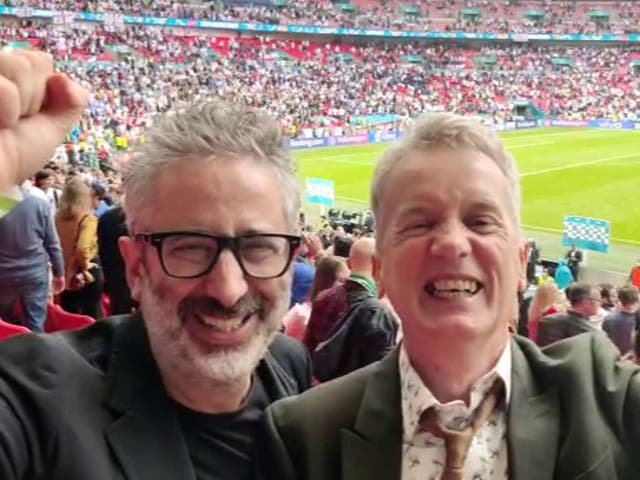 <p>David Baddiel and Frank Skinner, pictured at the Euro 2020 semi-final</p>