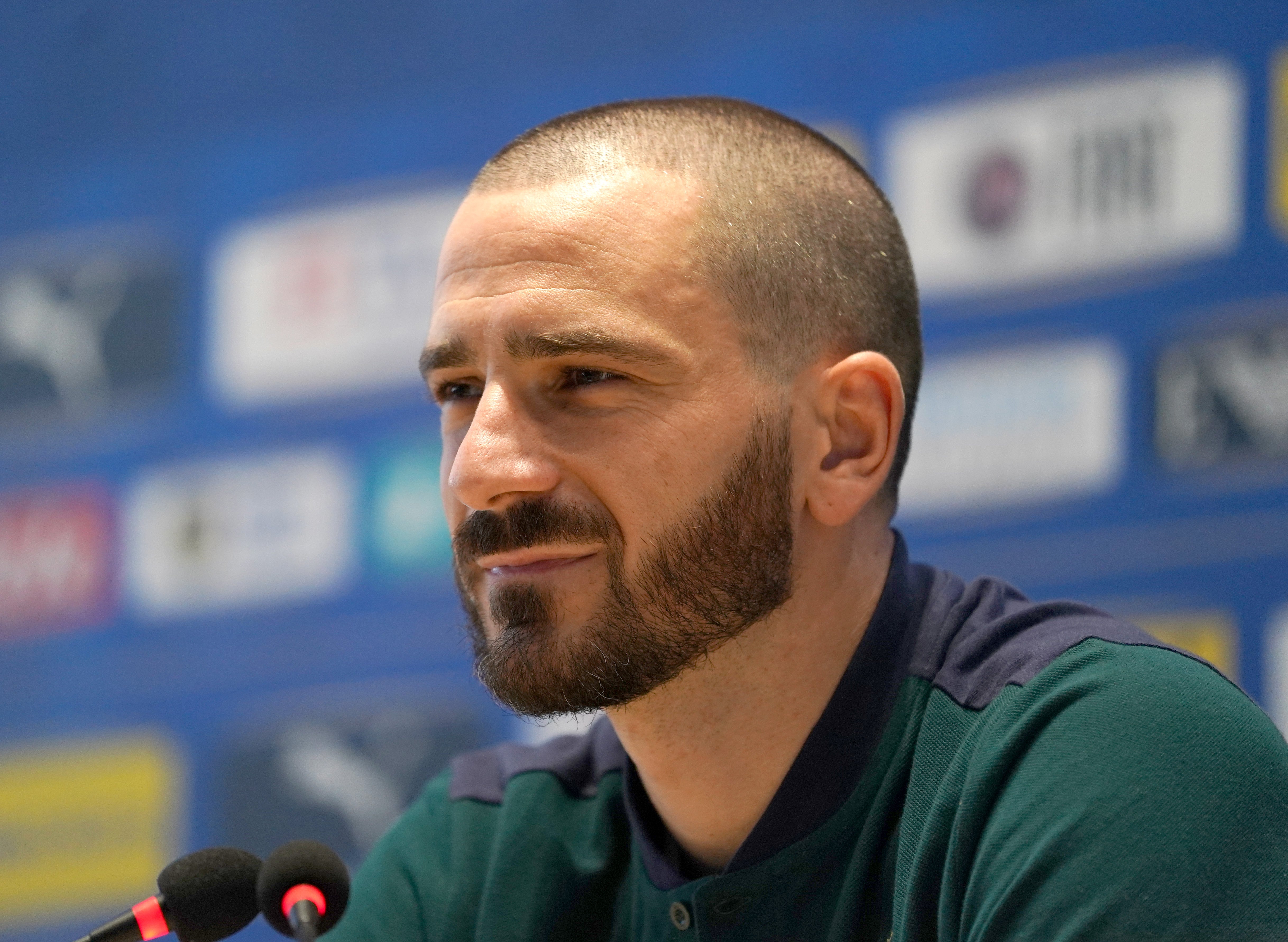 Leonardo Bonucci of Italy speaks with the media during press conference at Centro Tecnico Federale di Coverciano on Friday in Florence