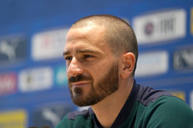 <p>Leonardo Bonucci of Italy speaks with the media during press conference at Centro Tecnico Federale di Coverciano on Friday in Florence</p>