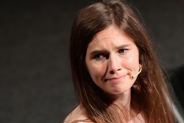 <p>Amanda Knox attends a panel discussion titled ‘Trial by Media’ during the Criminal Justice Festival at the Law University of Modena, northern Italy on 15 June 2019</p>