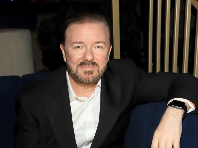 <p>Ricky Gervais attends the Netflix 2020 Golden Globes after-party on 5 January 2020 in Los Angeles, California</p>