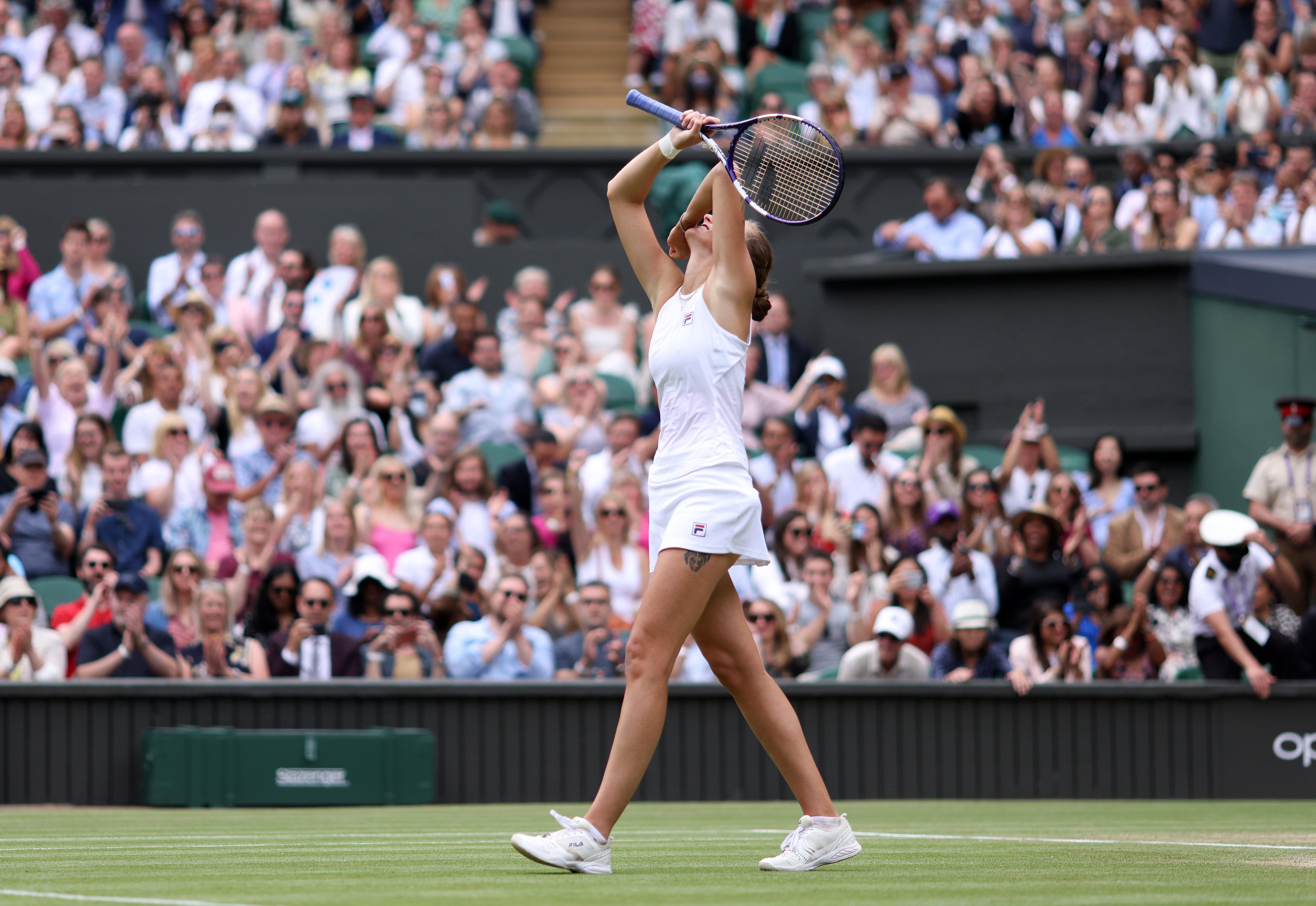 Karolina Pliskova celebrates reaching her first Wimbledon final