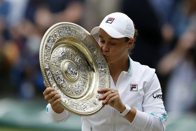 <p>Ashleigh Barty celebrates her victory</p>