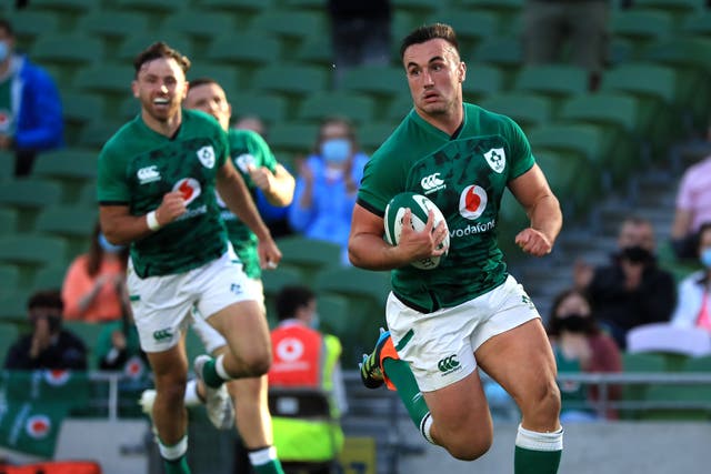 <p>Ireland’s Ronan Kelleher, right, claimed four tries against the United States</p>