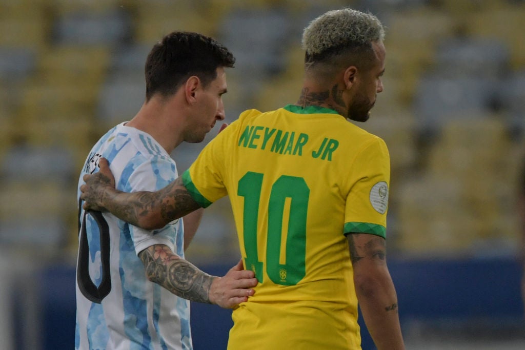 One on one: Messi and Neymar greet each other before kick off
