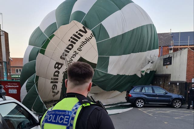 <p>A hot air balloon crash-landed in a town centre in Nottinghamshire on Sunday</p>