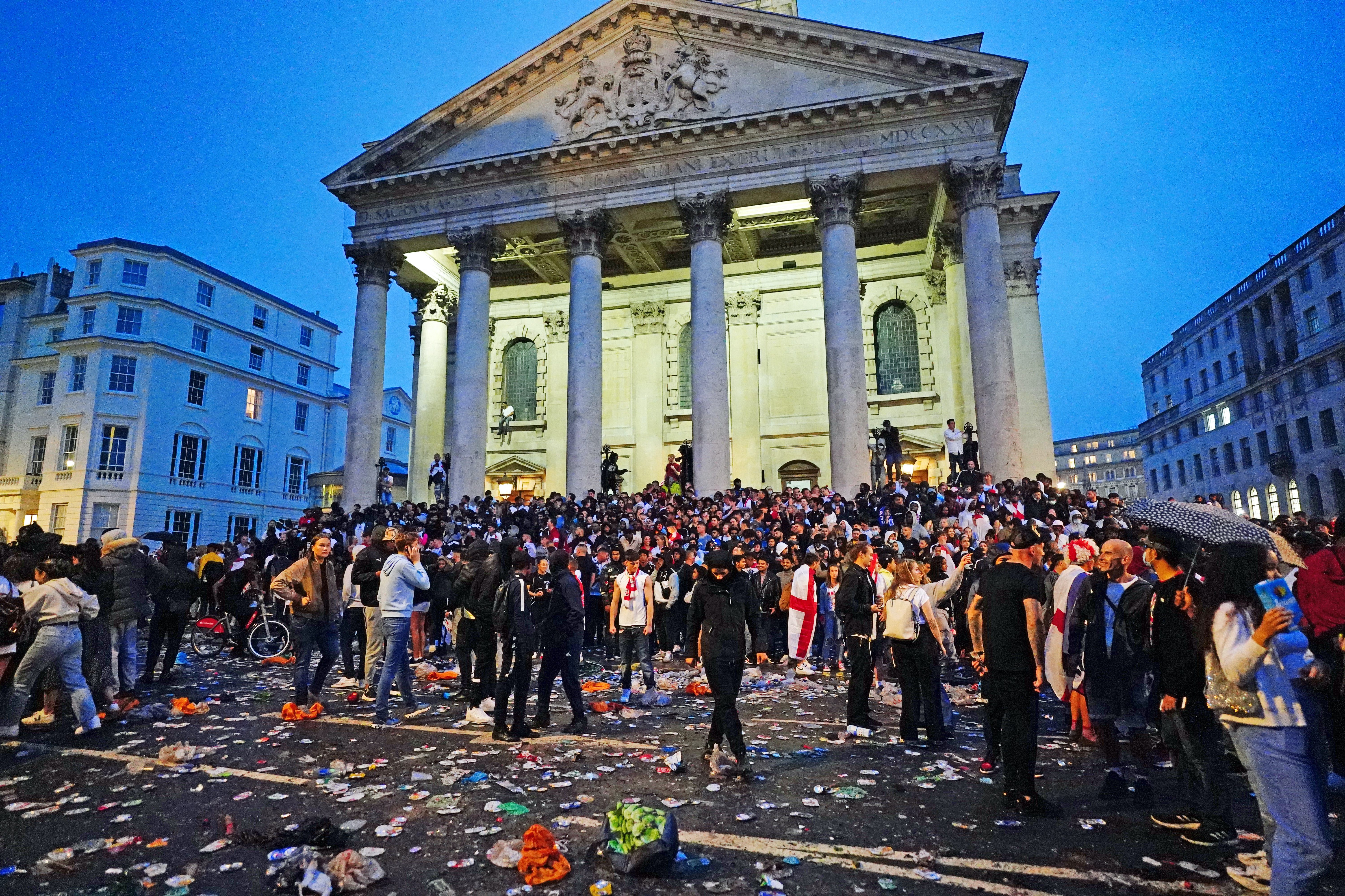 England fans at St Martin-in-the-Fields next to Trafalgar Square