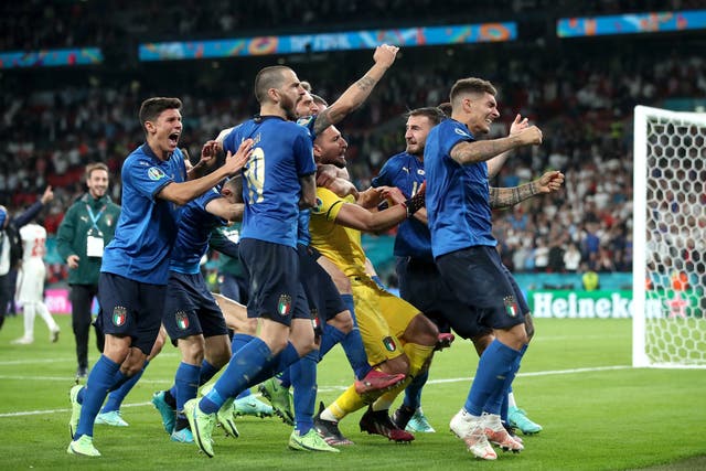 <p>Italy players celebrate winning the Euro 2020 final</p>
