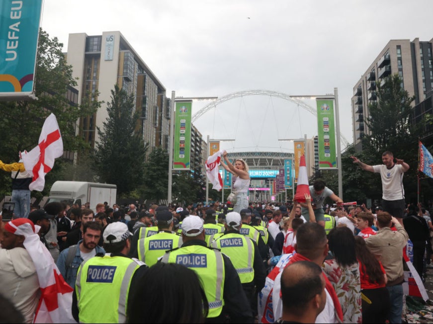 Fans show their support along Wembley Way prior to the final