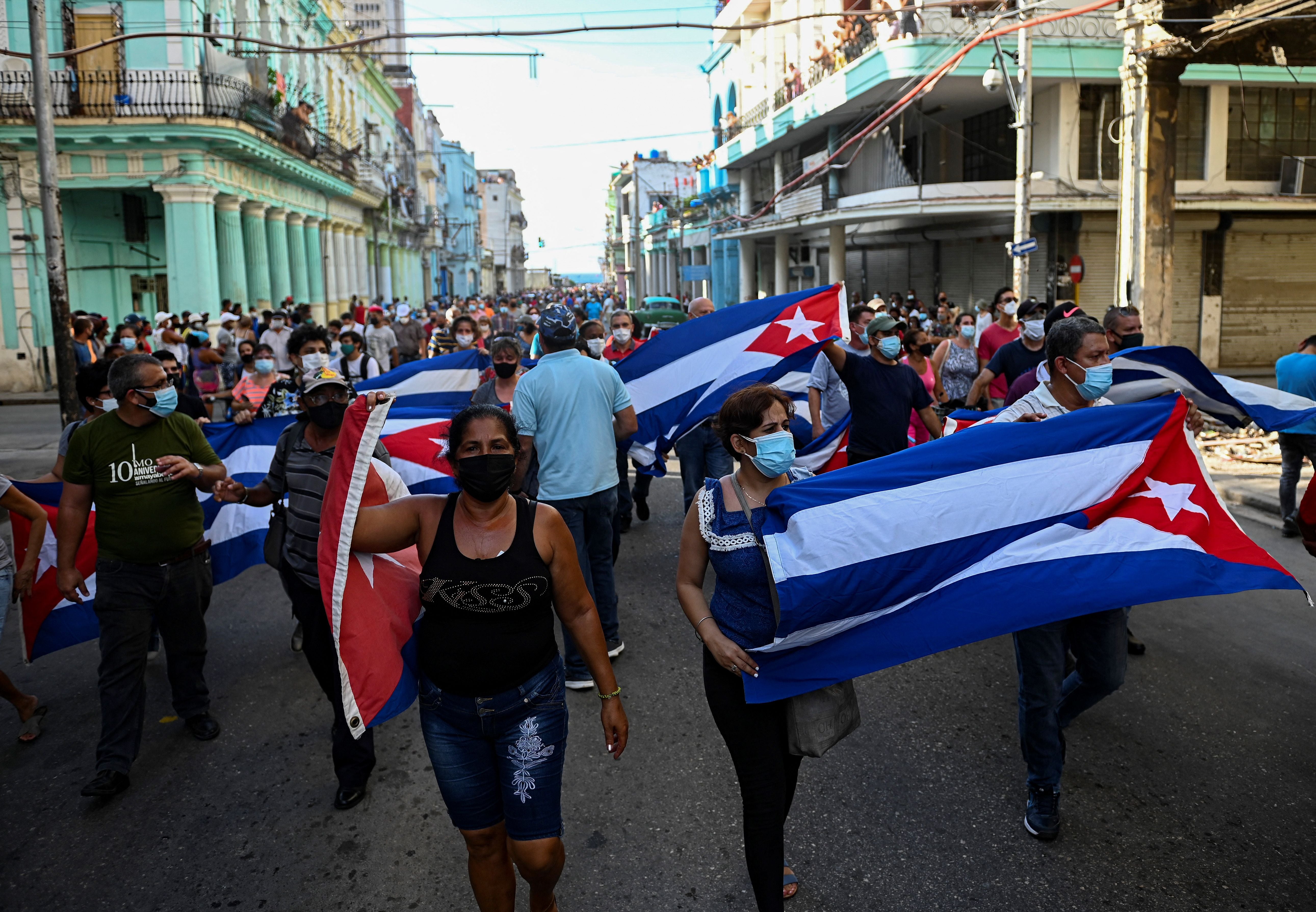 The protests took place in cities across Cuba on Sunday