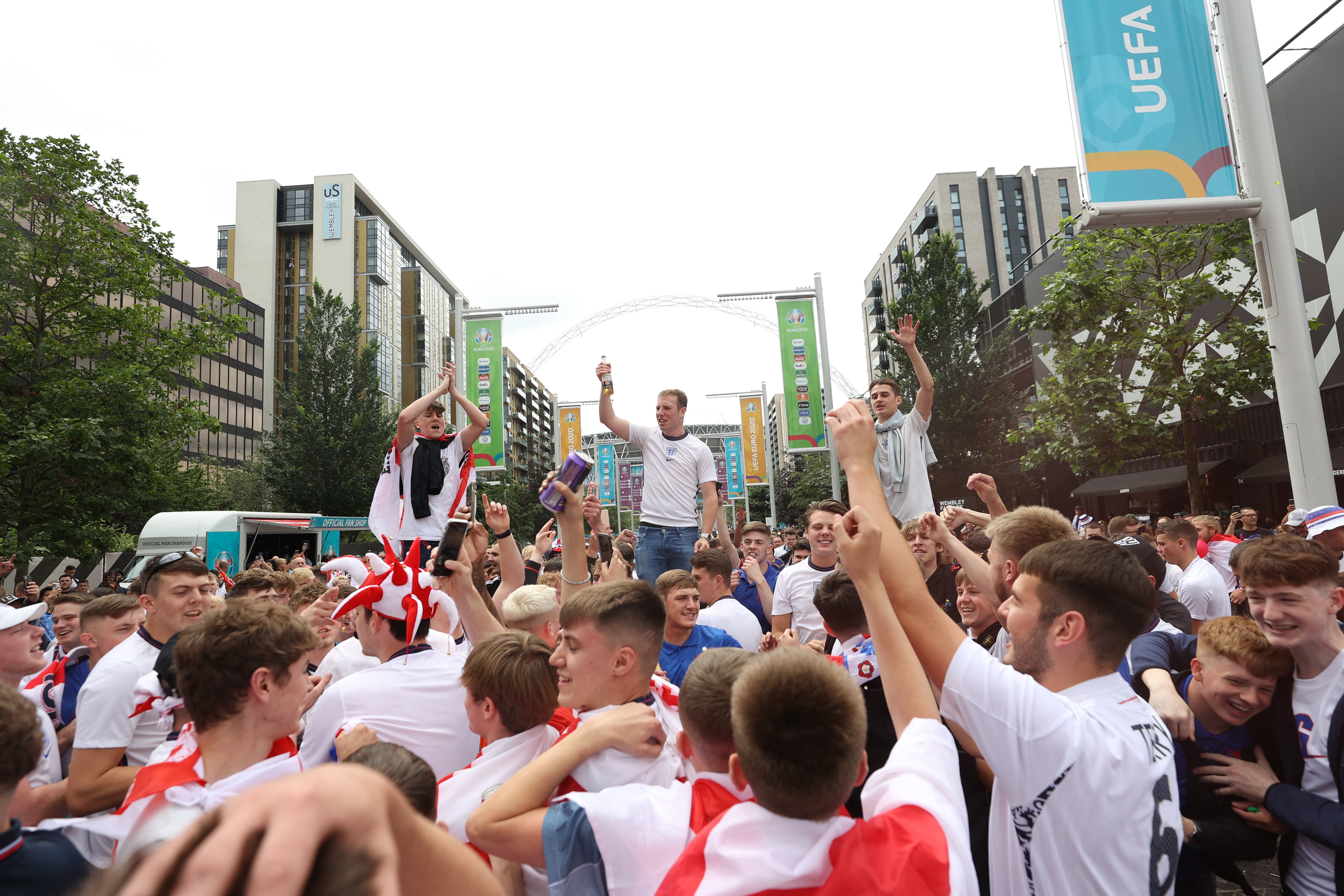 Fans gather outside Wembley before the final