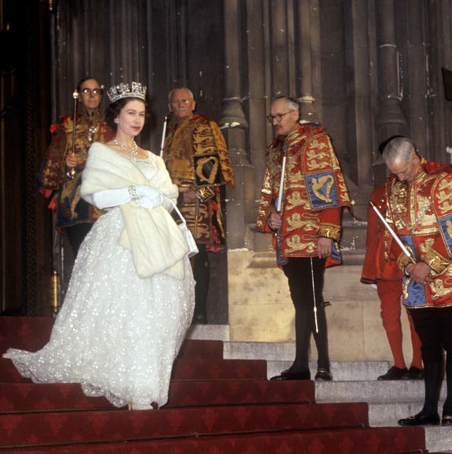 The Queen leaving the Palace of Westminster after the State Opening of Parliament in 1964.