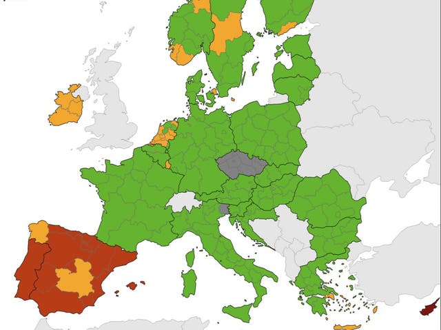 <p>Green light: the latest ECDC map of Covid risks</p>