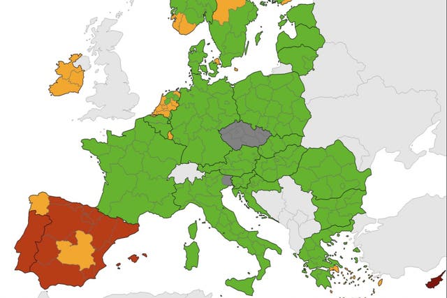 <p>Green light: the latest ECDC map of Covid risks</p>