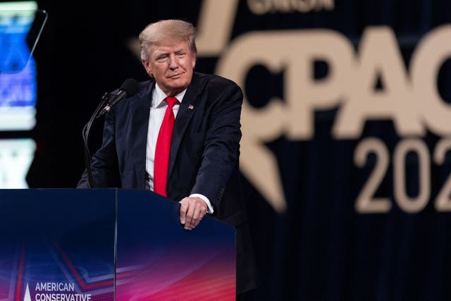 <p>Former US President Donald Trump speaks at the Conservative Political Action Conference (CPAC) in Dallas, Texas on July 11, 2021</p>