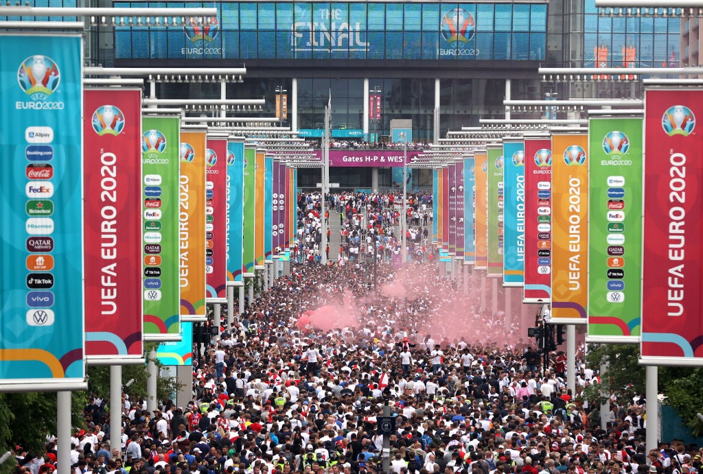 A bottleneck formed at Wembley Way from the early afternoon before the game kicked off at 8pm