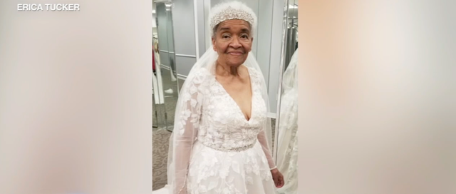 <p>Martha Mae Ophelia Moon Tucker, 94, tries on a wedding dress nearly 70 years after her wedding.</p>