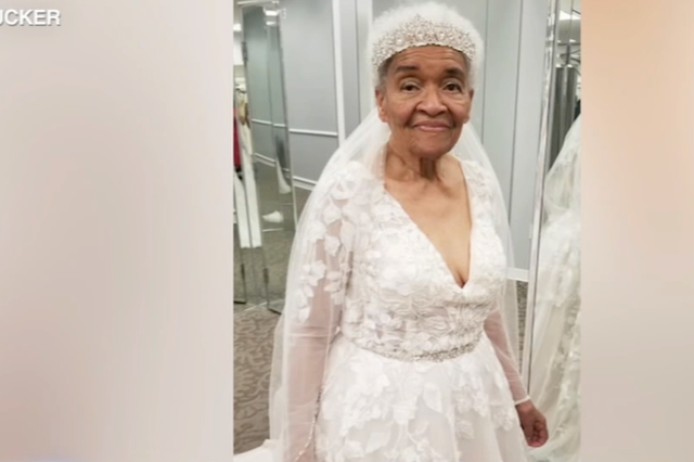 <p>Martha Mae Ophelia Moon Tucker, 94, tries on a wedding dress nearly 70 years after her wedding.</p>