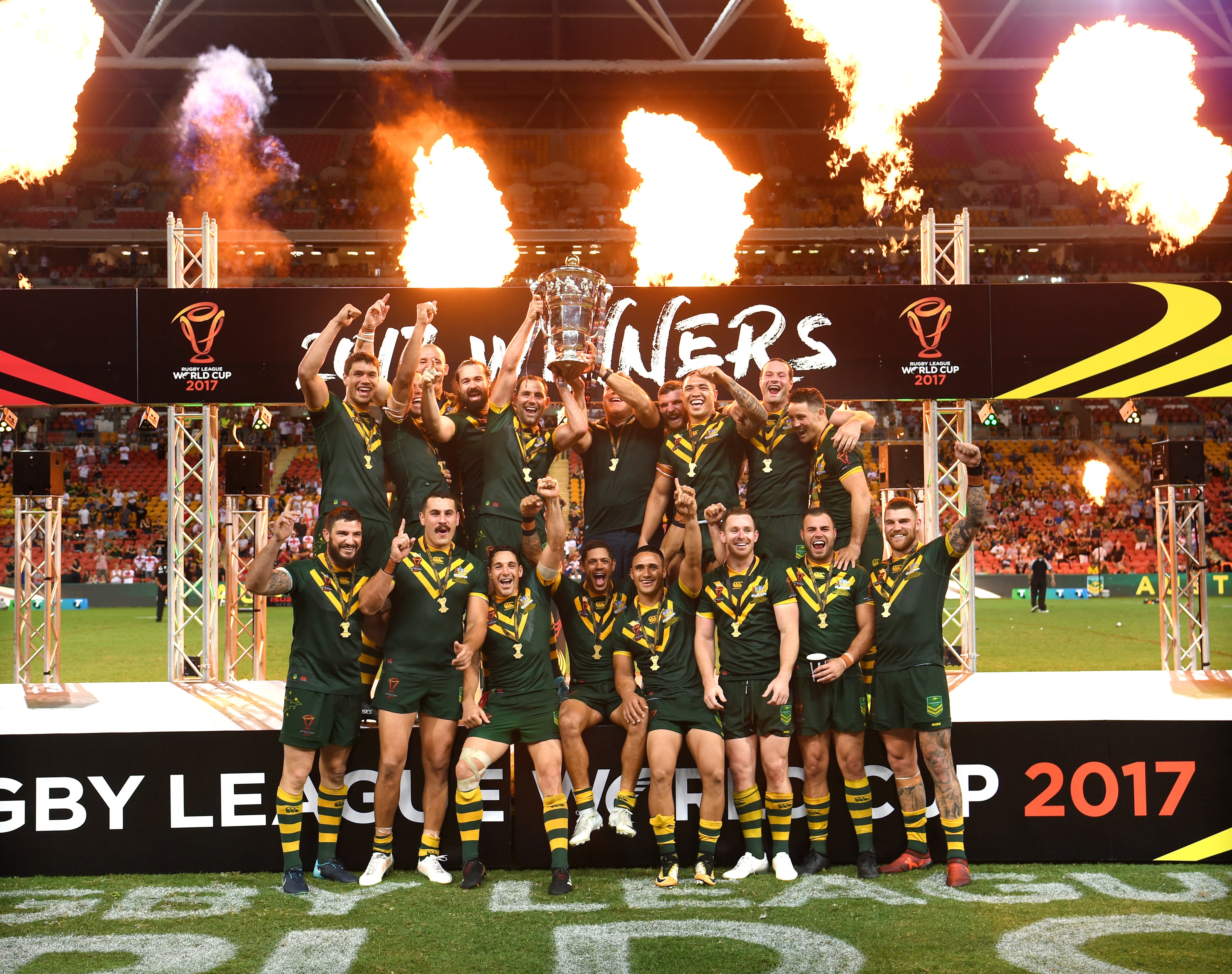 Australia celebrate after the final of the 2017 Rugby League World Cup