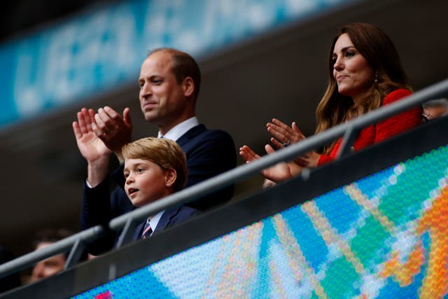 <p>Prince George and his parents, the Duke and Duchess of Cambridge at Wembley for the Euro 2020 tournament</p>