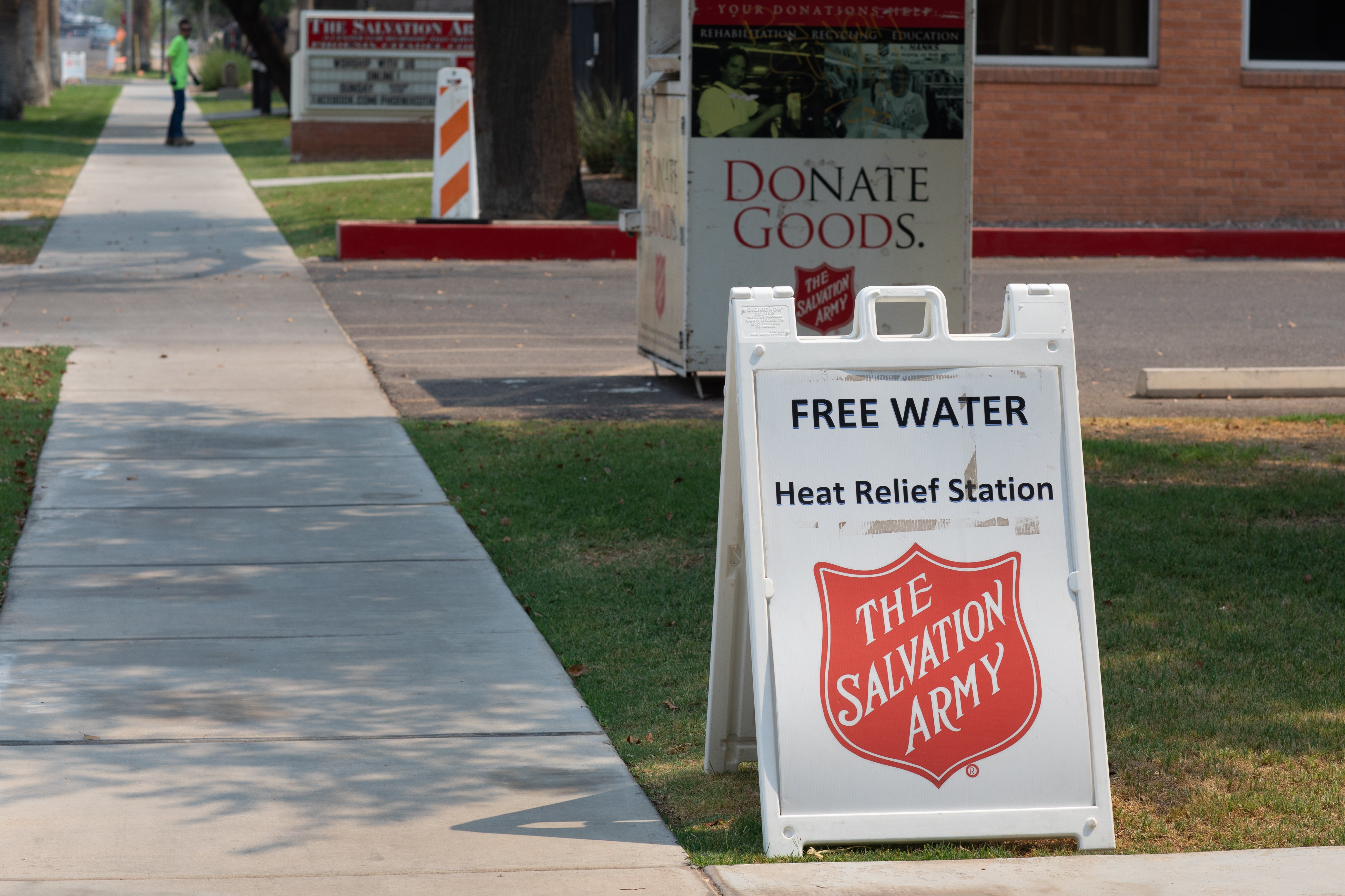 File: A heat relief station is set up at the Salvation Army Phoenix Citadel on 15 June 2021 in Phoenix, Arizona