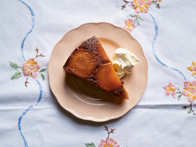 <p>An upside-down cake where greasing the tin and an expert flip is essential</p>