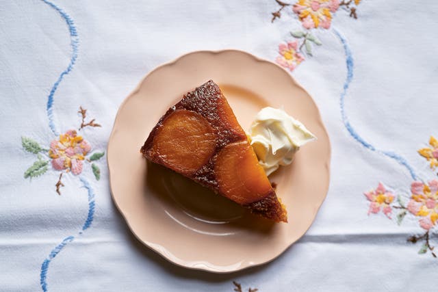 <p>An upside-down cake where greasing the tin and an expert flip is essential</p>