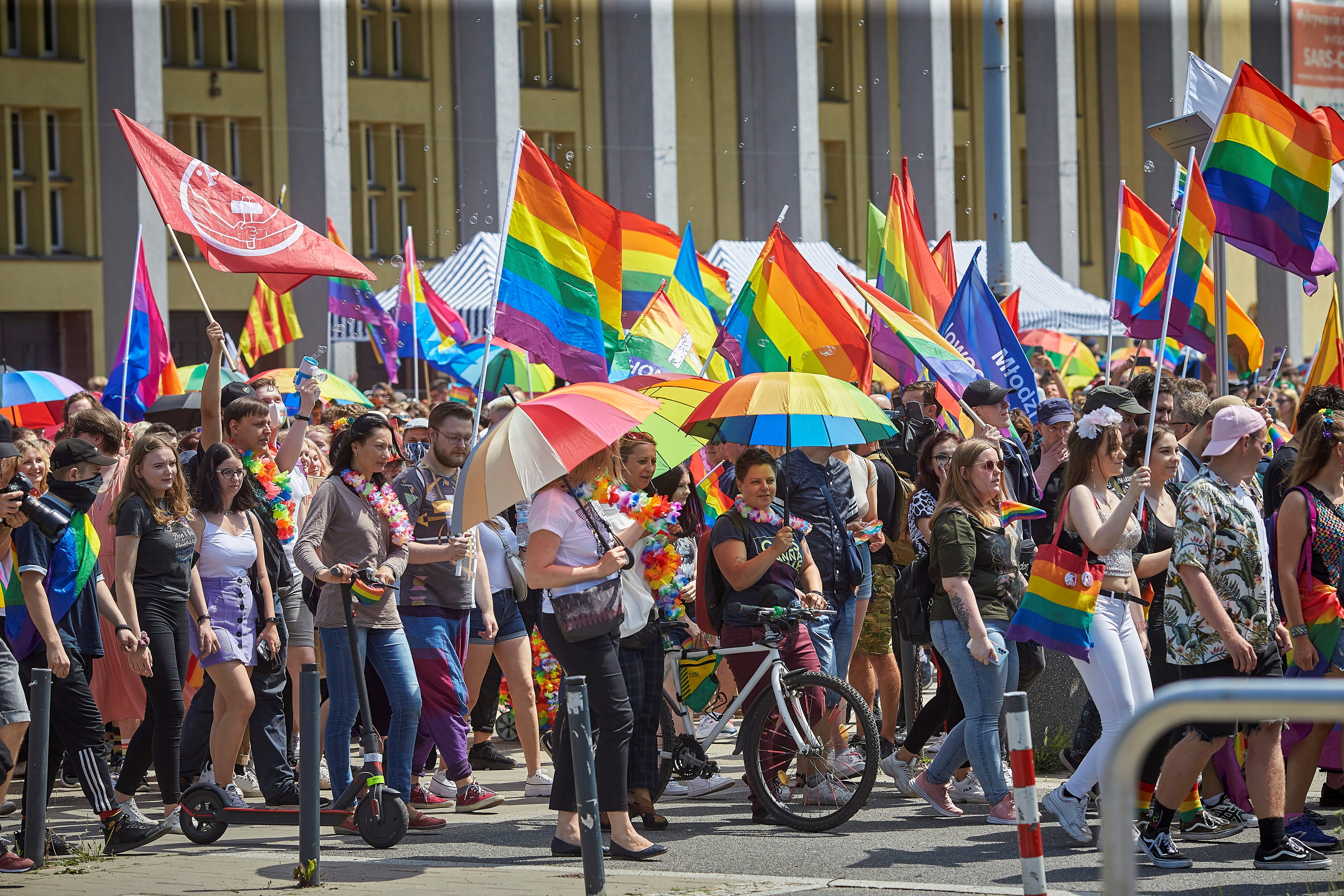 Demonstrators take part in the Equality March in support of the LGBT community, in Lodz, Poland June 26, 2021