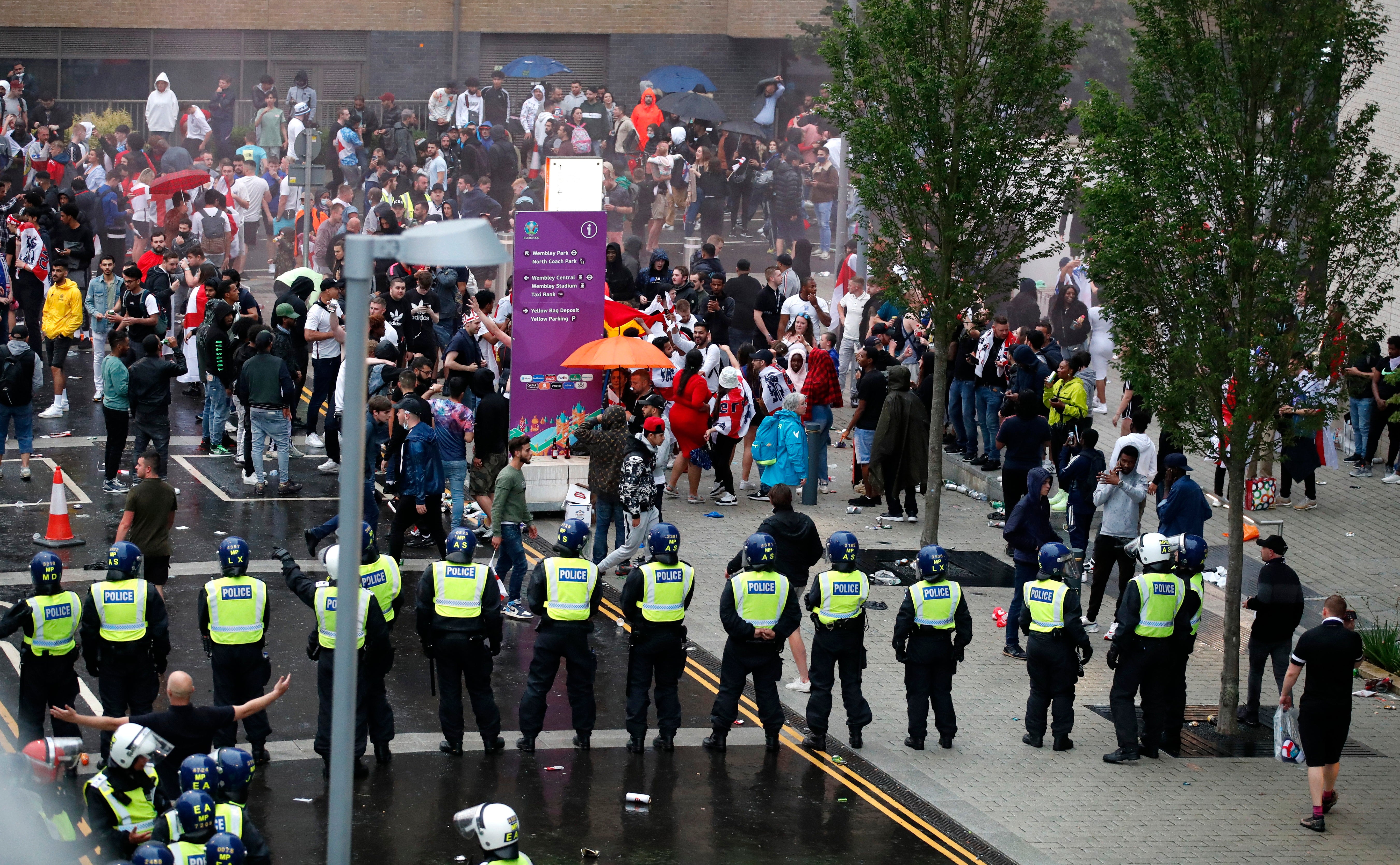 Police form a cordon outside Wembley