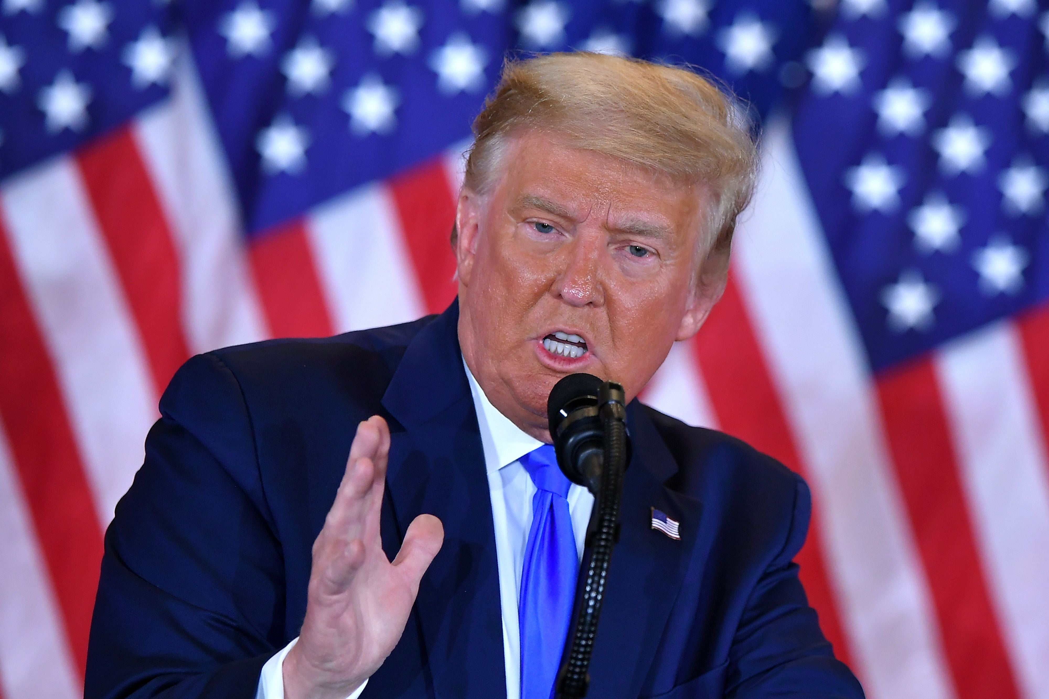 US president Donald Trump speaks during election night in the East Room of the White House in Washington, DC, early on 4 November 2020