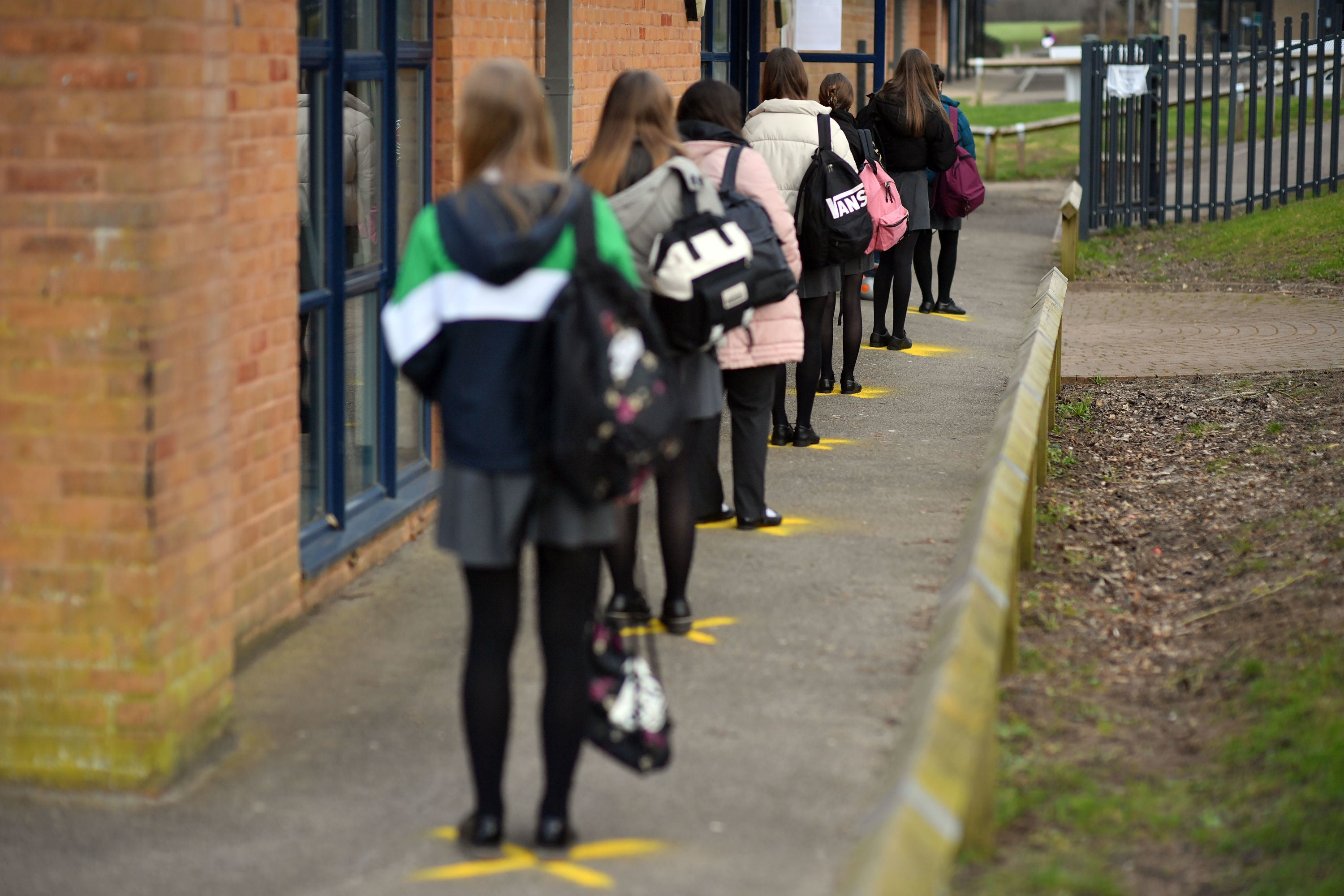 Pupils queuing to take a lateral flow test at Archway School in Stroud, Gloucestershire, in March this year