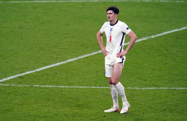 <p>Harry Maguire is pictured at Wembley on 11 July, 2021. </p>