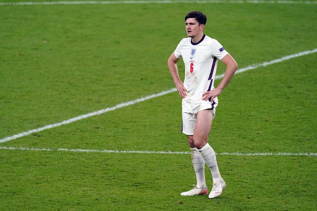 <p>Harry Maguire is pictured at Wembley on 11 July, 2021. </p>