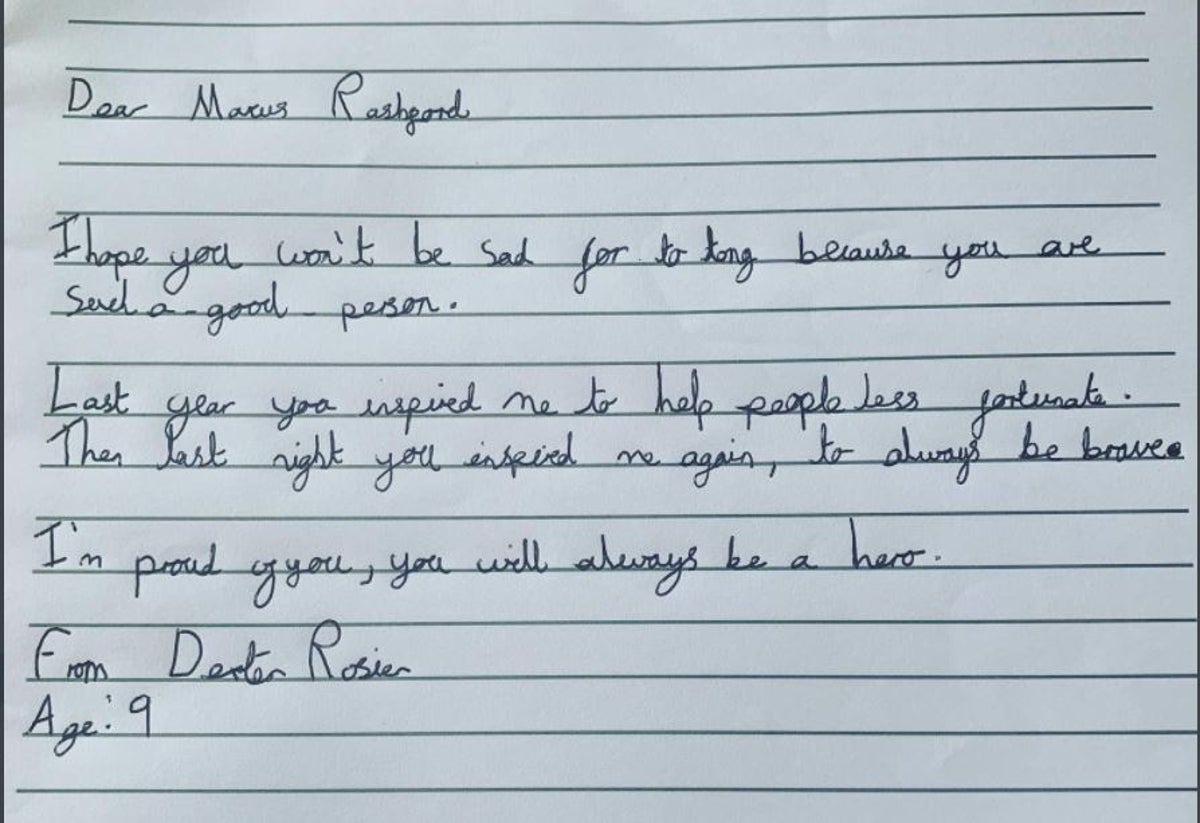You Will Always Be A Hero Child S Moving Letter To Marcus Rashford The Independent