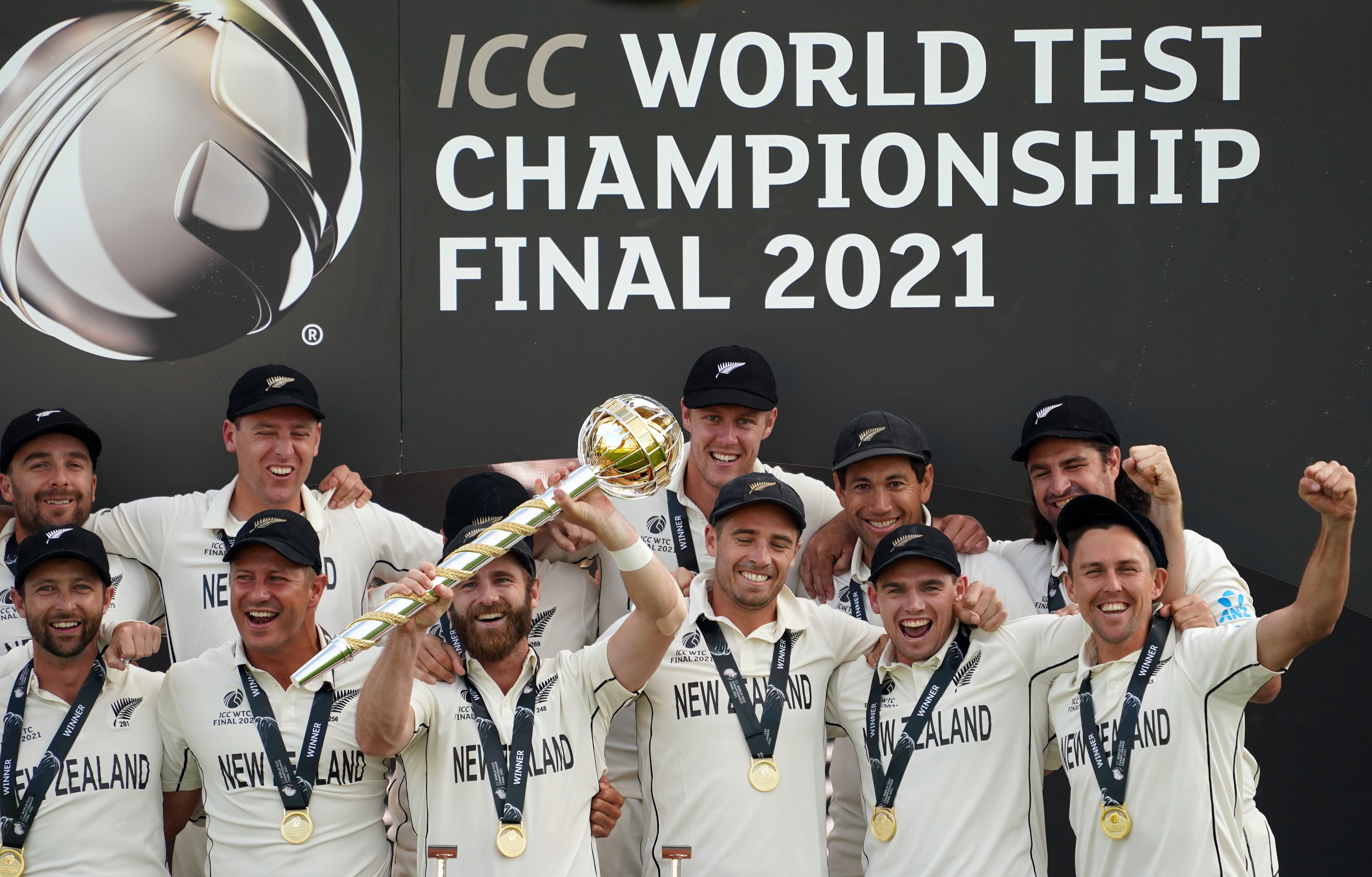 New Zealand celebrate victory against India in the inaugural World Test Championship final