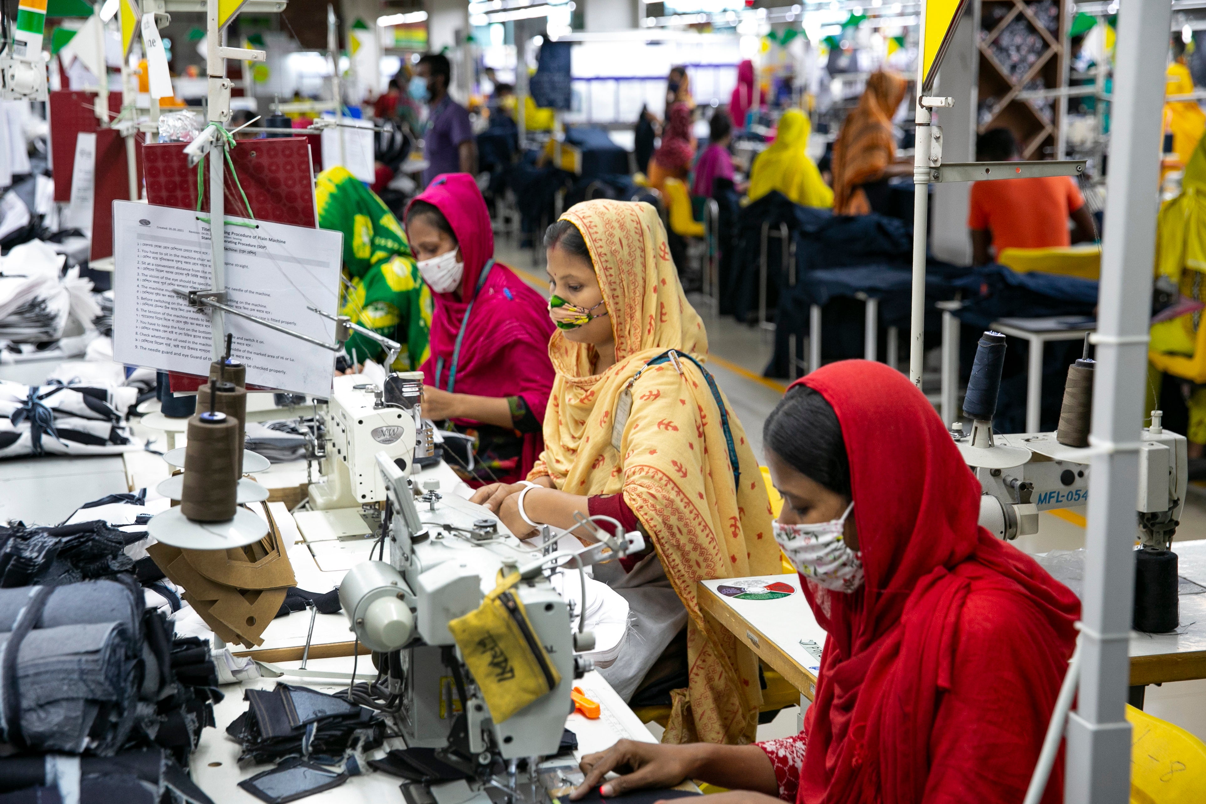 Garment workers at a factory in Dhaka, Bangladesh during the Covid-19 pandemic