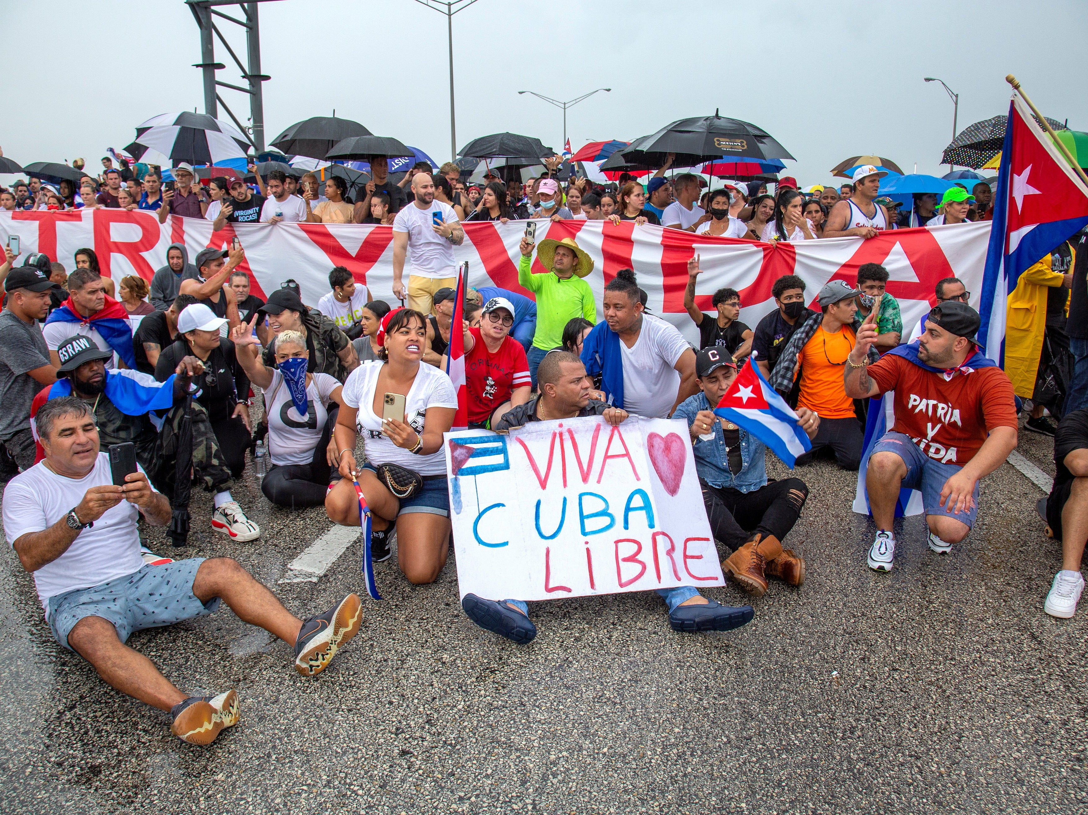 <p>Cuban Americans protest in south Florida</p>