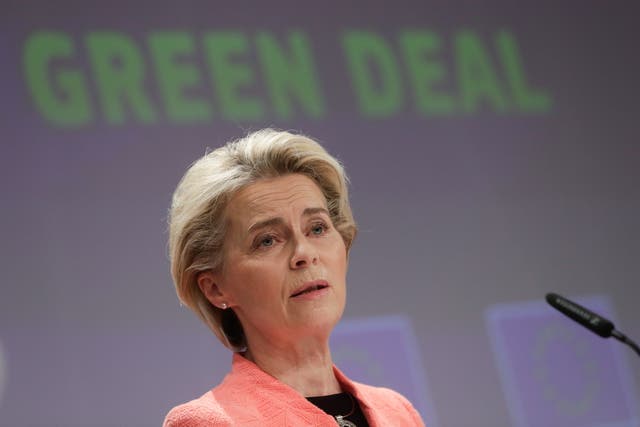 <p>Ursula von der Leyen, the European Commission’s president, delivers a press conference on the European Green Deal</p>