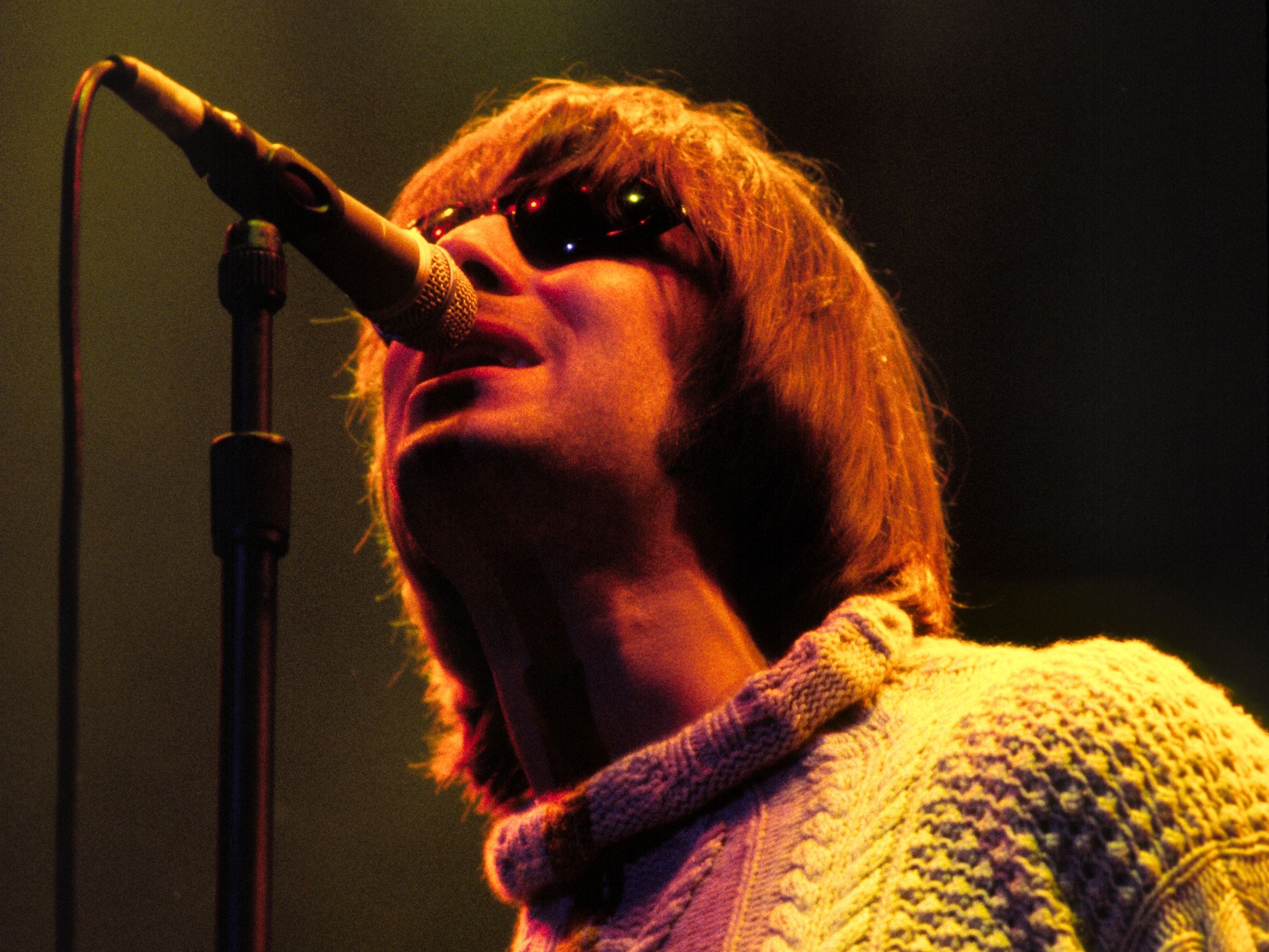 Liam Gallagher performs with Oasis at Knebworth