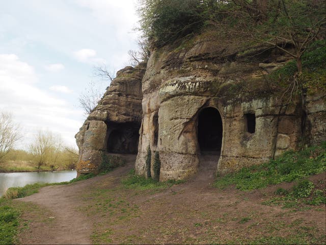 <p>Royal hermitage: the deposed Anglo-Saxon king’s cave-house residence, with his private cave-chapel behind it</p>