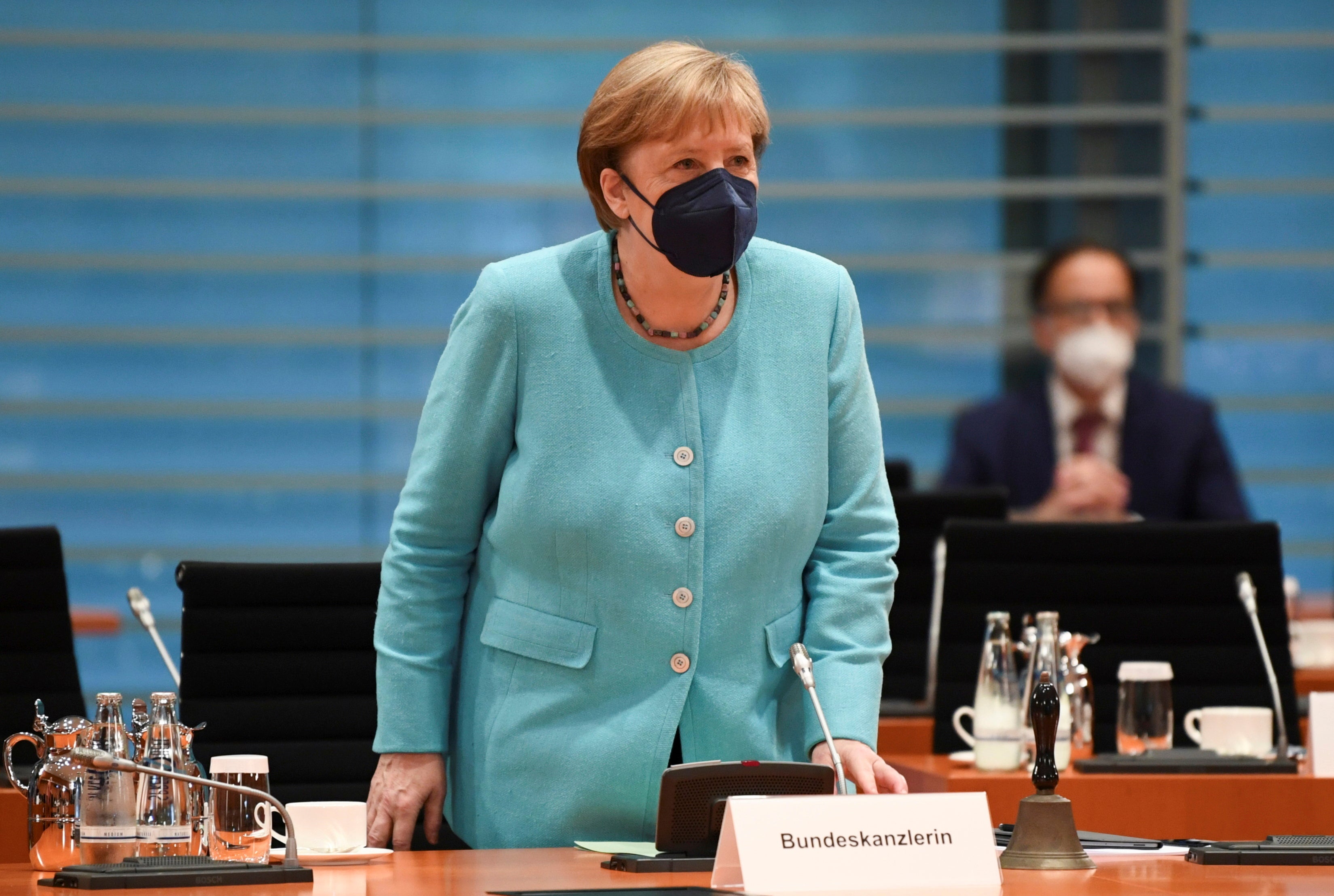German Chancellor Angela Merkel attends the weekly cabinet meeting at the Chancellery in Berlin, Germany, 14 July 2021