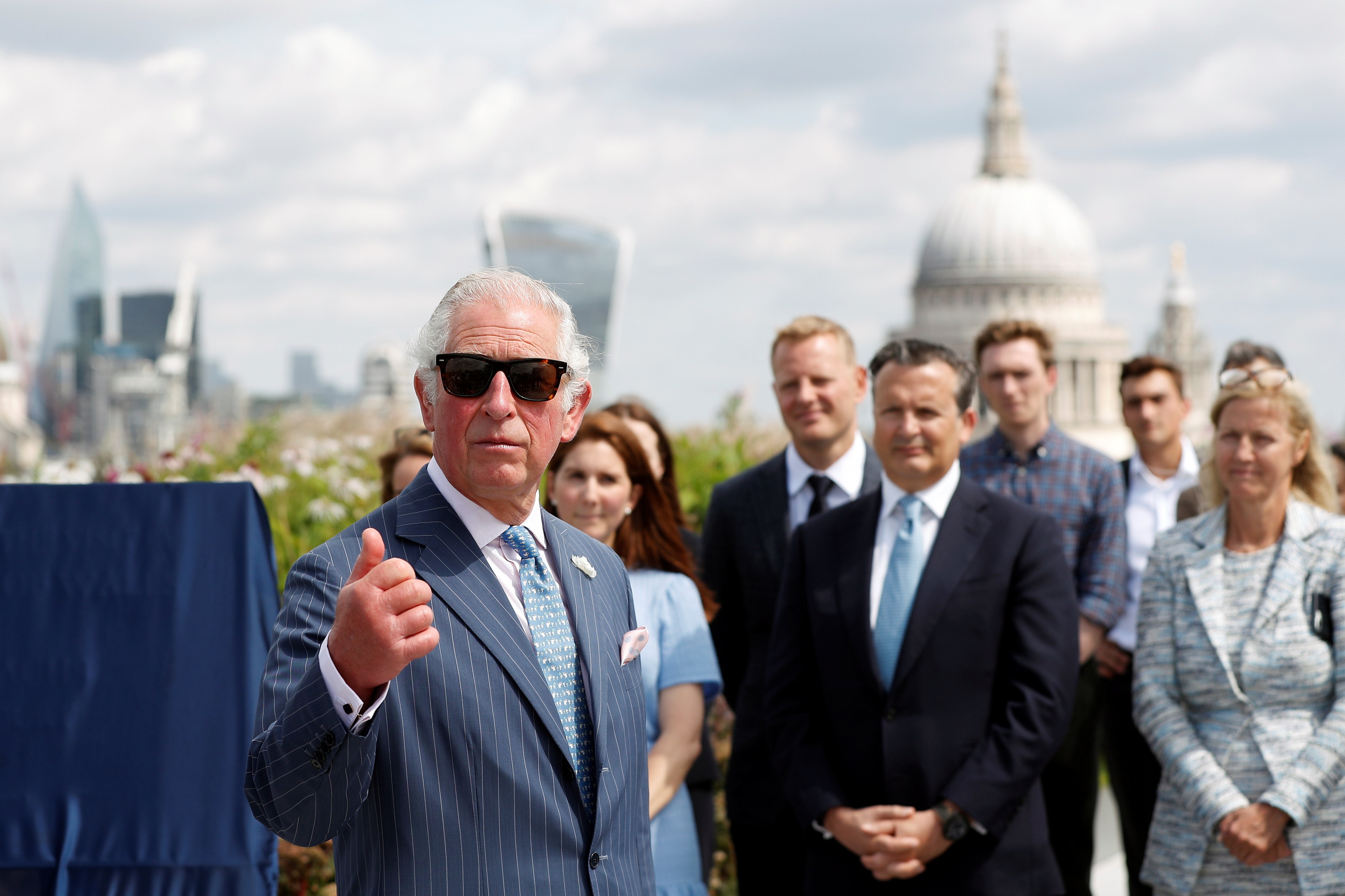 The Prince of Wales addresses traders and other staff during a visit to Goldman Sachs in central London